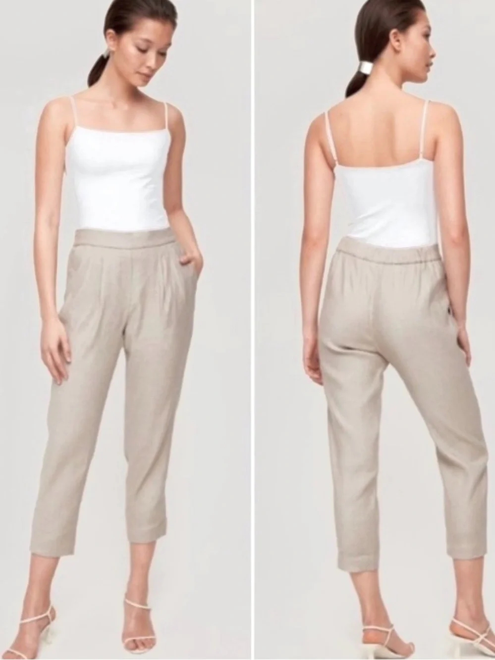 Aritzia Babaton Cohen Linen Blend Cropped Trouser Pant Women's Size 10 in Stone